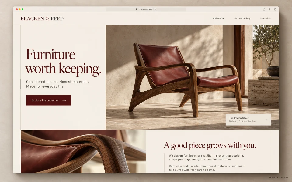 BRACKEN & REED · Sitio web de colección de muebles