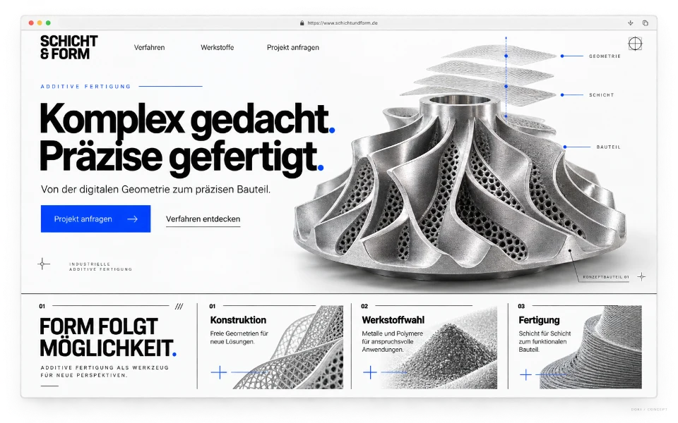 SCHICHT & FORM · Sitio web de impresión 3D de metal industrial