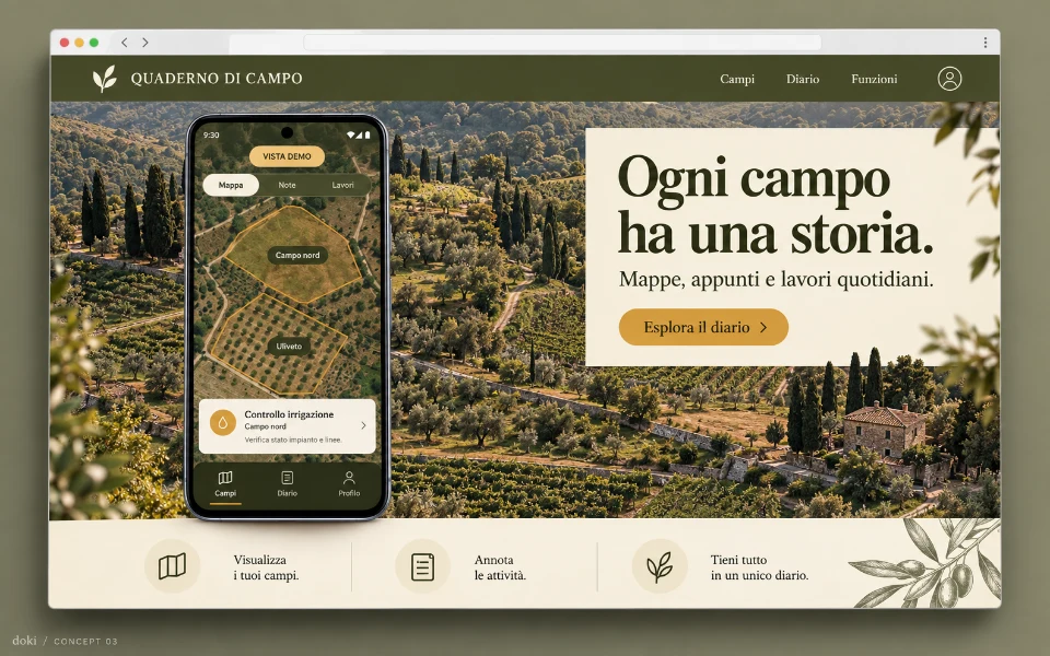 QUADERNO DI CAMPO · Sitio web de aplicación Android de diario de granja