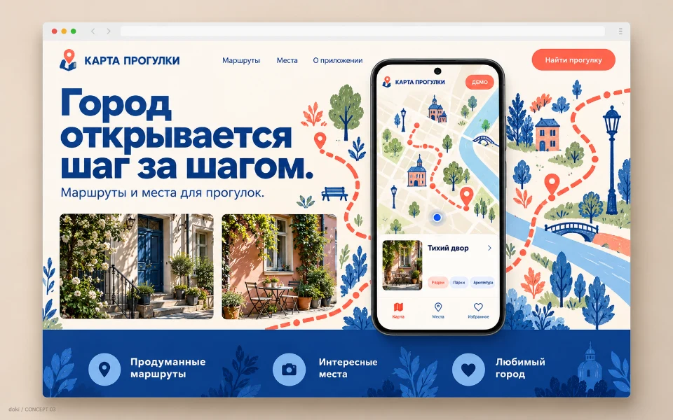 КАРТА ПРОГУЛКИ · Sitio web de aplicación Android de descubrimiento de paseos