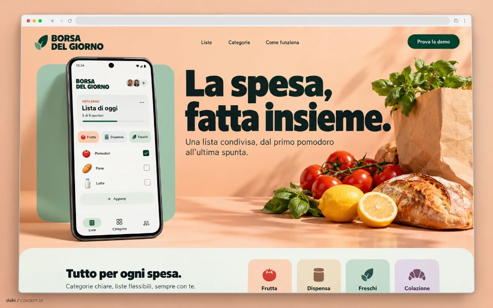 BORSA DEL GIORNO · Sitio web de app Android de lista de la compra