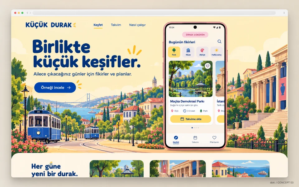 KÜÇÜK DURAK · Sitio web de app Android de salidas familiares