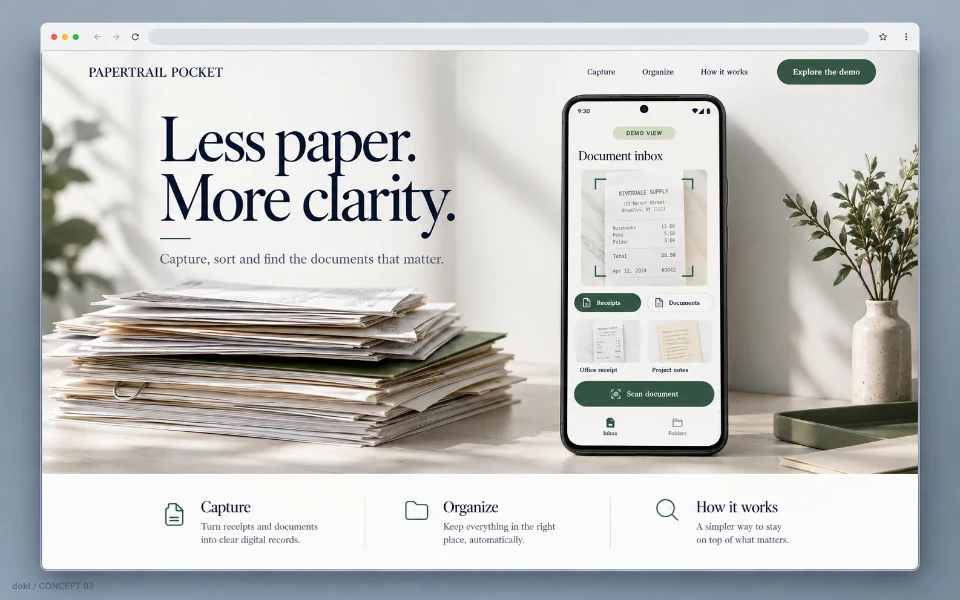 PAPERTRAIL POCKET · Sitio web de app Android de escaneo de documentos