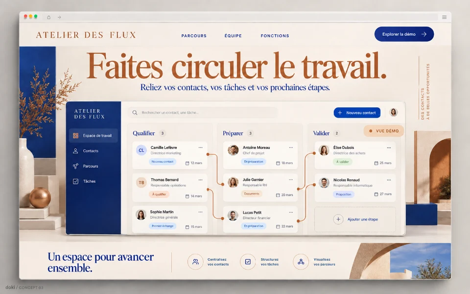 ATELIER DES FLUX · Sitio web de software de CRM y flujos de trabajo