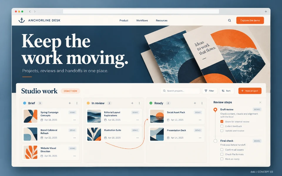 ANCHORLINE DESK · Sitio web de automatización de proyectos de agencia