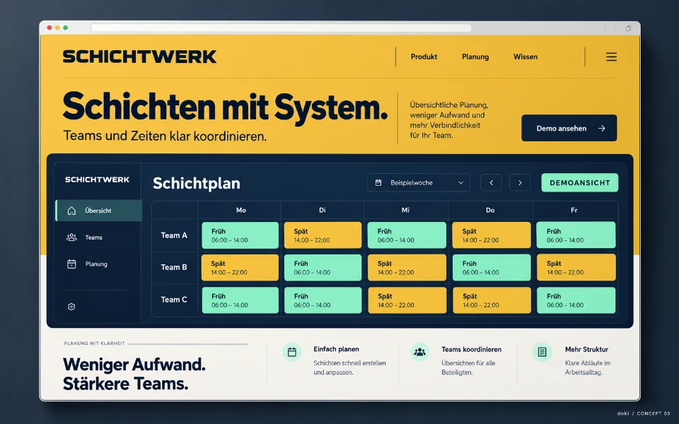 SCHICHTWERK · Sitio web de software de automatización de turnos