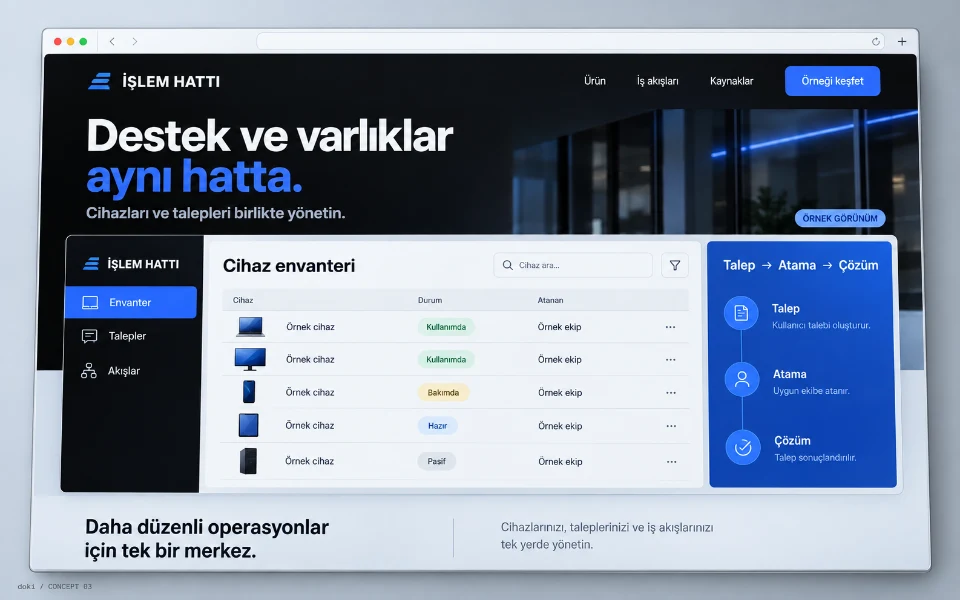 İŞLEM HATTI · Sitio web de software de activos de TI y soporte