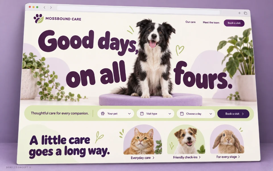 MOSSBOUND CARE · Sitio web de clínica de cuidado de mascotas
