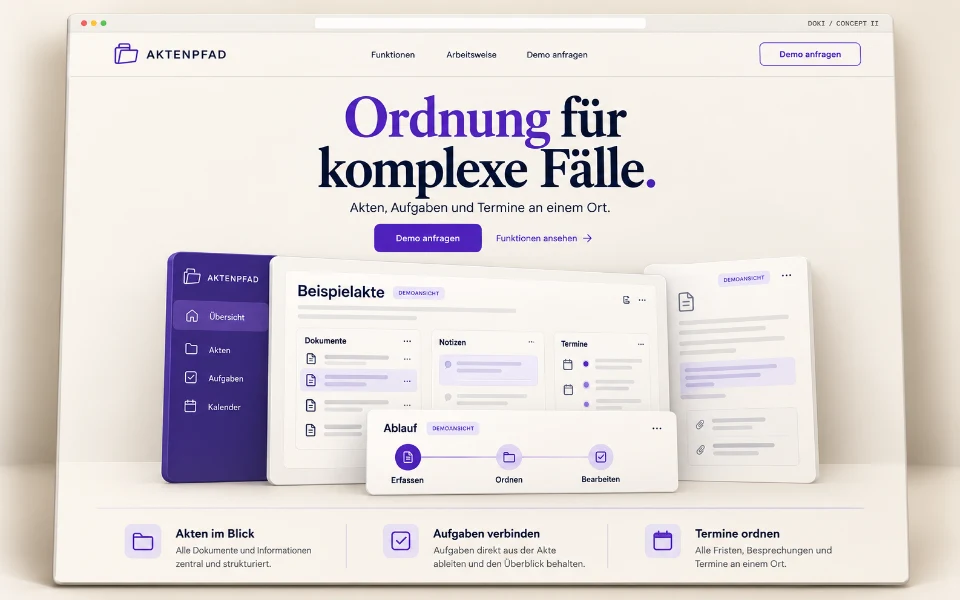 AKTENPFAD · Sitio web de software para bufetes de abogados