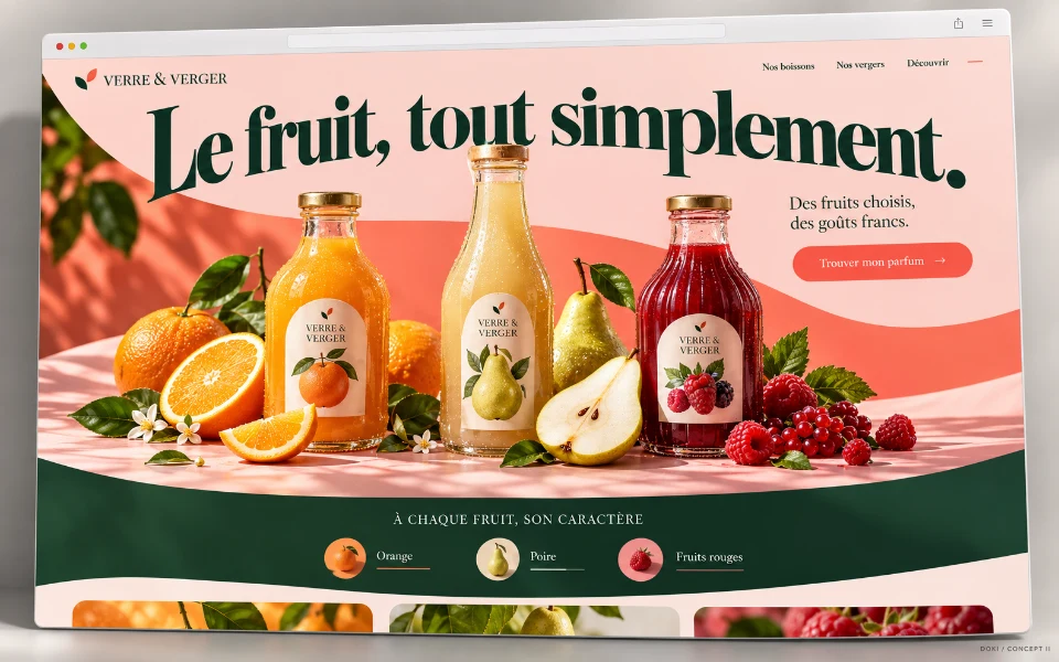 VERRE & VERGER · Sitio web de marca de bebidas de frutas