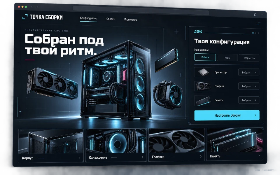 ТОЧКА СБОРКИ · Sitio de configuración de PC a medida