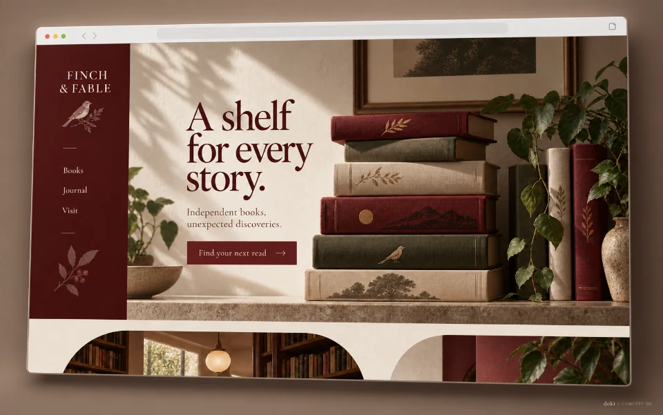 FINCH & FABLE · Sitio web de librería independiente