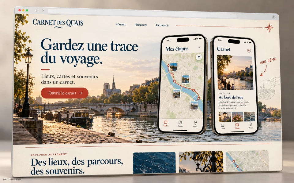CARNET DES QUAIS · Sitio web de aplicación iOS de notas de viaje