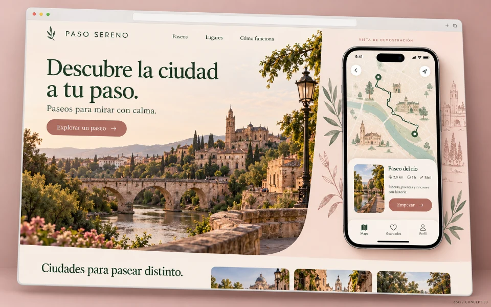 PASO SERENO · Sitio web de aplicación iOS de paseo urbano