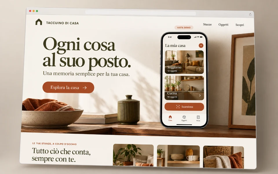 TACCUINO DI CASA · Sitio web de aplicación iOS de inventario del hogar