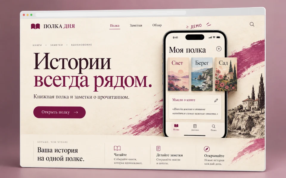 ПОЛКА ДНЯ · Sitio web de la app iOS de seguimiento de lectura
