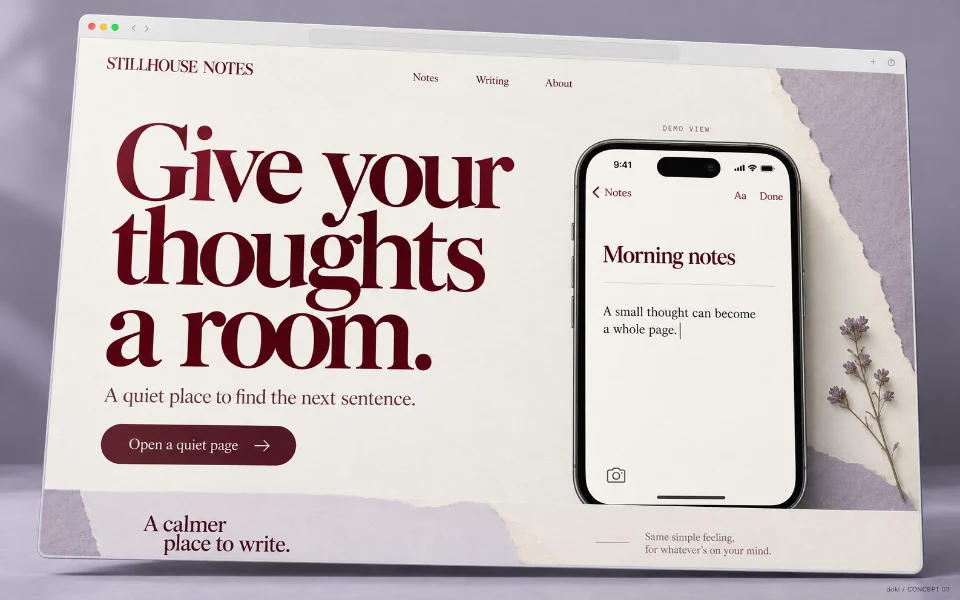 STILLHOUSE NOTES · Sitio web de la app iOS de escritura enfocada