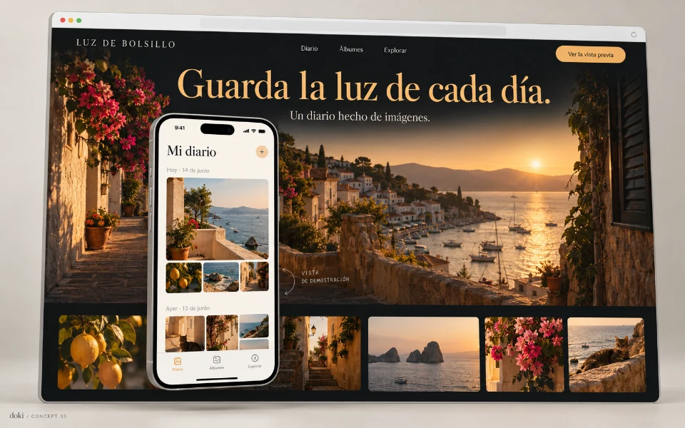 LUZ DE BOLSILLO · Sitio web de la app iOS de diario fotográfico