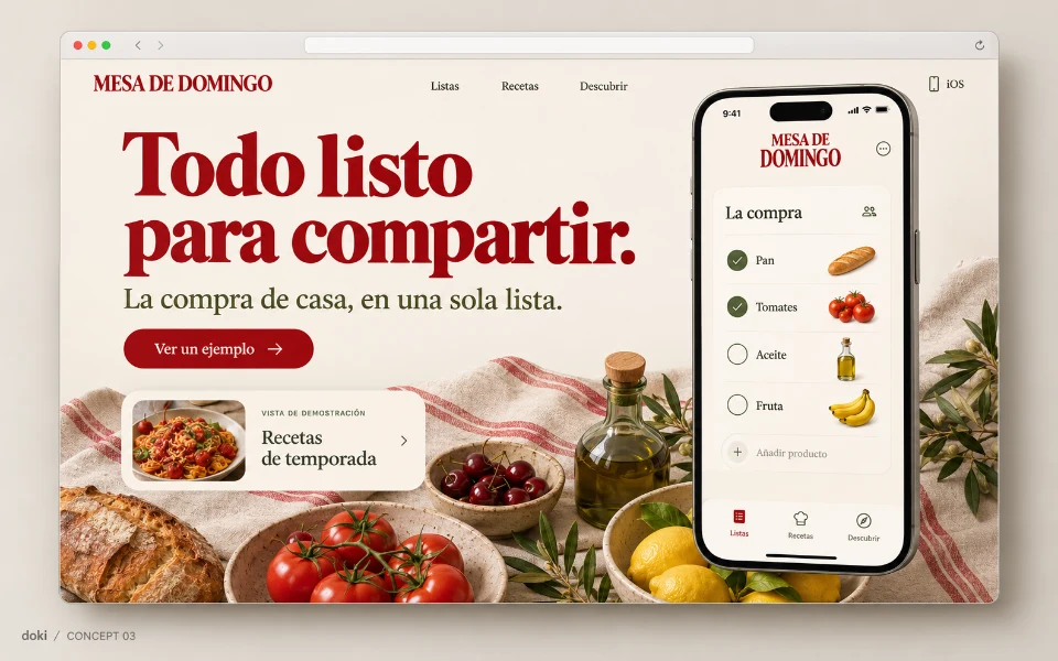 MESA DE DOMINGO · Sitio web de aplicación iOS de lista de la compra