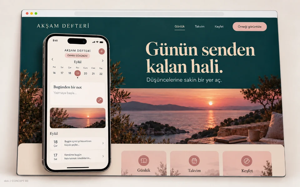 AKŞAM DEFTERİ · Sitio web de la app iOS de diario personal