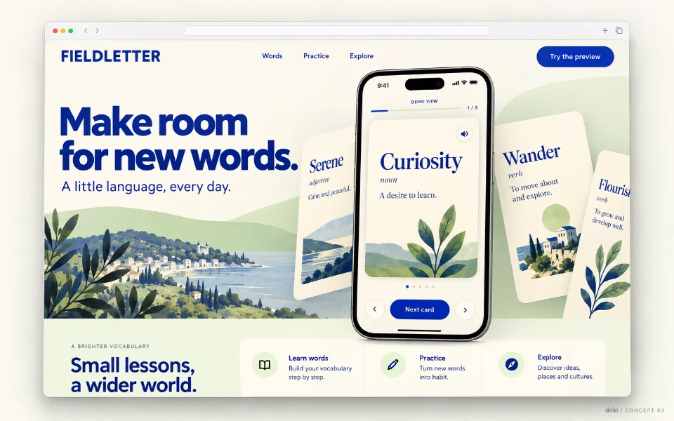 FIELDLETTER · Sitio web de la app iOS de vocabulario