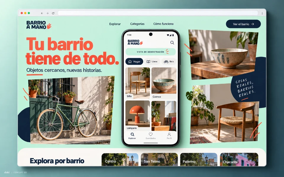 BARRIO A MANO · Sitio web de la app Android de mercado de barrio