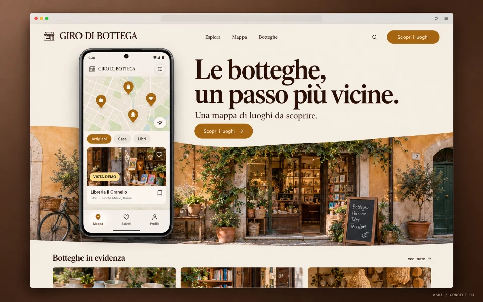 GIRO DI BOTTEGA · Sitio web de aplicación Android para encontrar tiendas locales