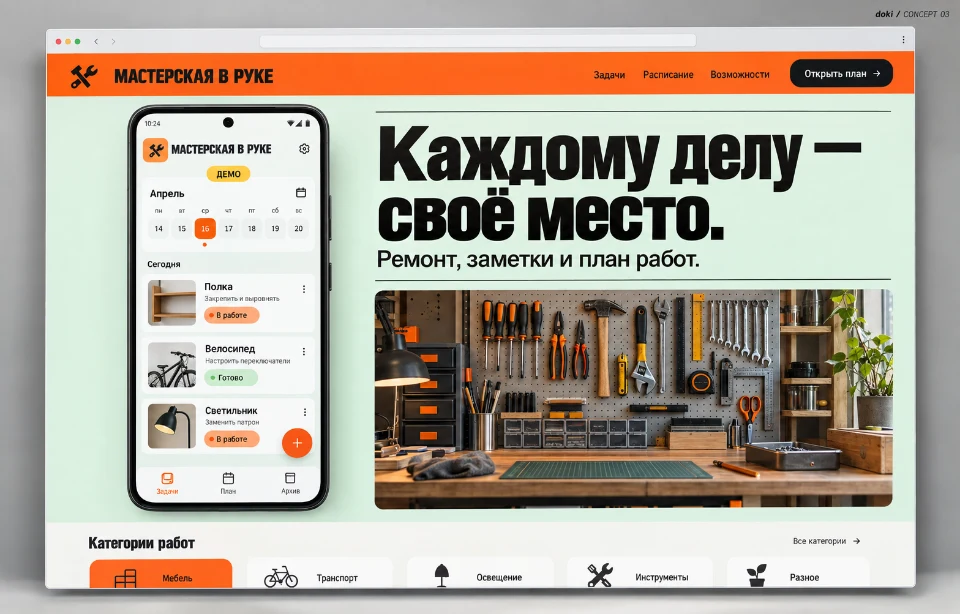 МАСТЕРСКАЯ В РУКЕ · Sitio web de aplicación Android de trabajos de reparación