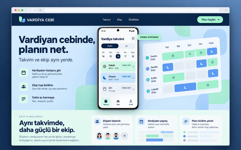 VARDİYA CEBİ · Sitio web de aplicación Android de planificación de turnos